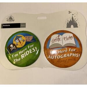 Disney Theme Park Button Set - I'm Here For The Rides & Autographs